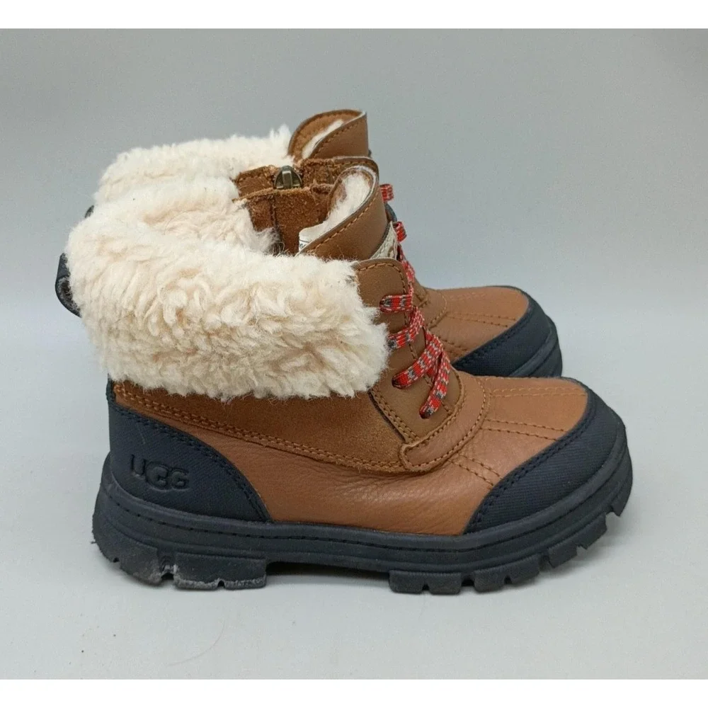 UGG Kids Yose Puff Winter Boots Chestnut Waterproof Faux Fur Size 12 Toddler